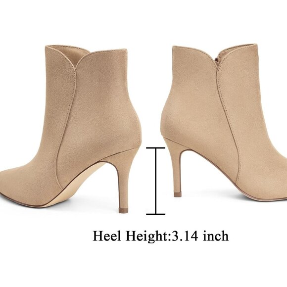⚡Women's Tan Chic Heeled Ankle Boots Sexy Pointed Toe 3 Inch High Heel Fashion - Picture 3 of 9